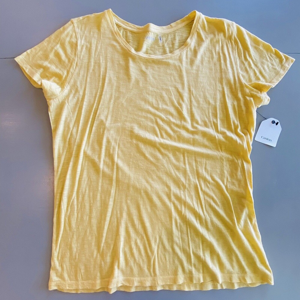 Caslon Womens Shirt Top Round Neck Short Sleeve Yellow XL Soft Cotton Modal NWT